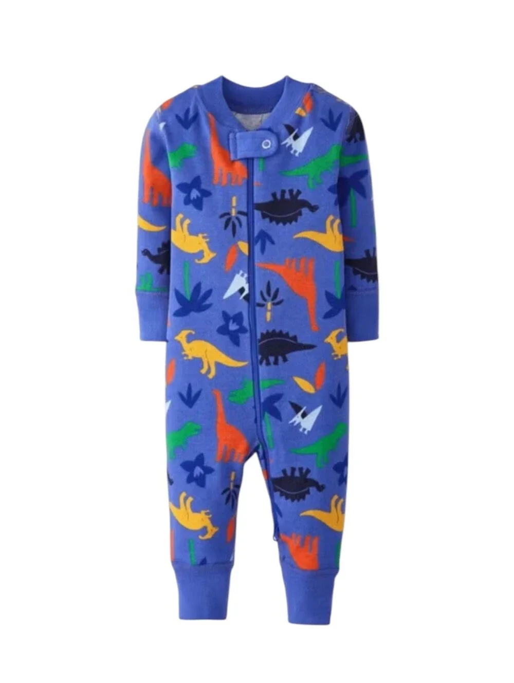 Hanna Andersson Kids Long John Zipper Cotton Pajamas Blue Dinosaurs Boys 90 3T